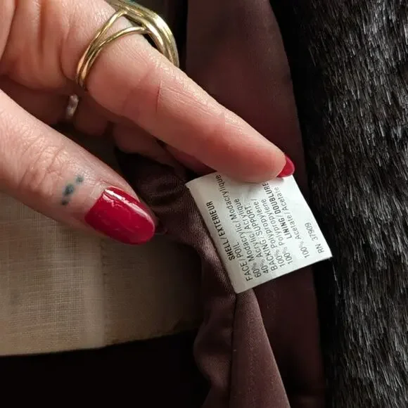 Vintage Black Faux Fur Coat Fur Trim Jacket Mob Wife Minimalist Goth Chic Medium - Picture 11 of 12